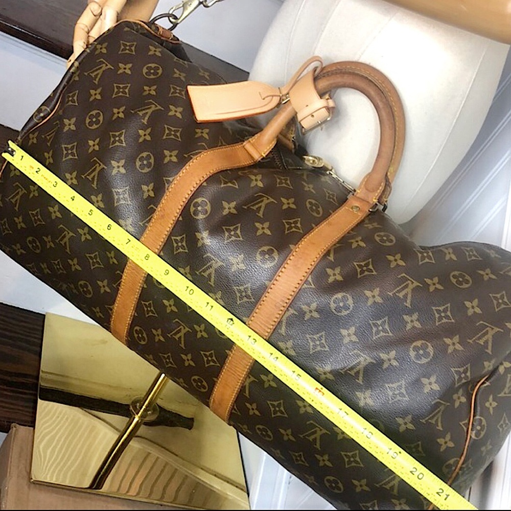 LOUIS VUITTON Monogram Keepall Bandolier Crossbody Weekend Travel Bag LV 55 - Picture 9 of 17
